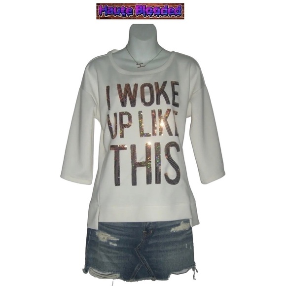 Juicy Couture Sweatshirt I Woke Up Like This Gold Sequin Ivory Shirt Jumper Top - Picture 1 of 10